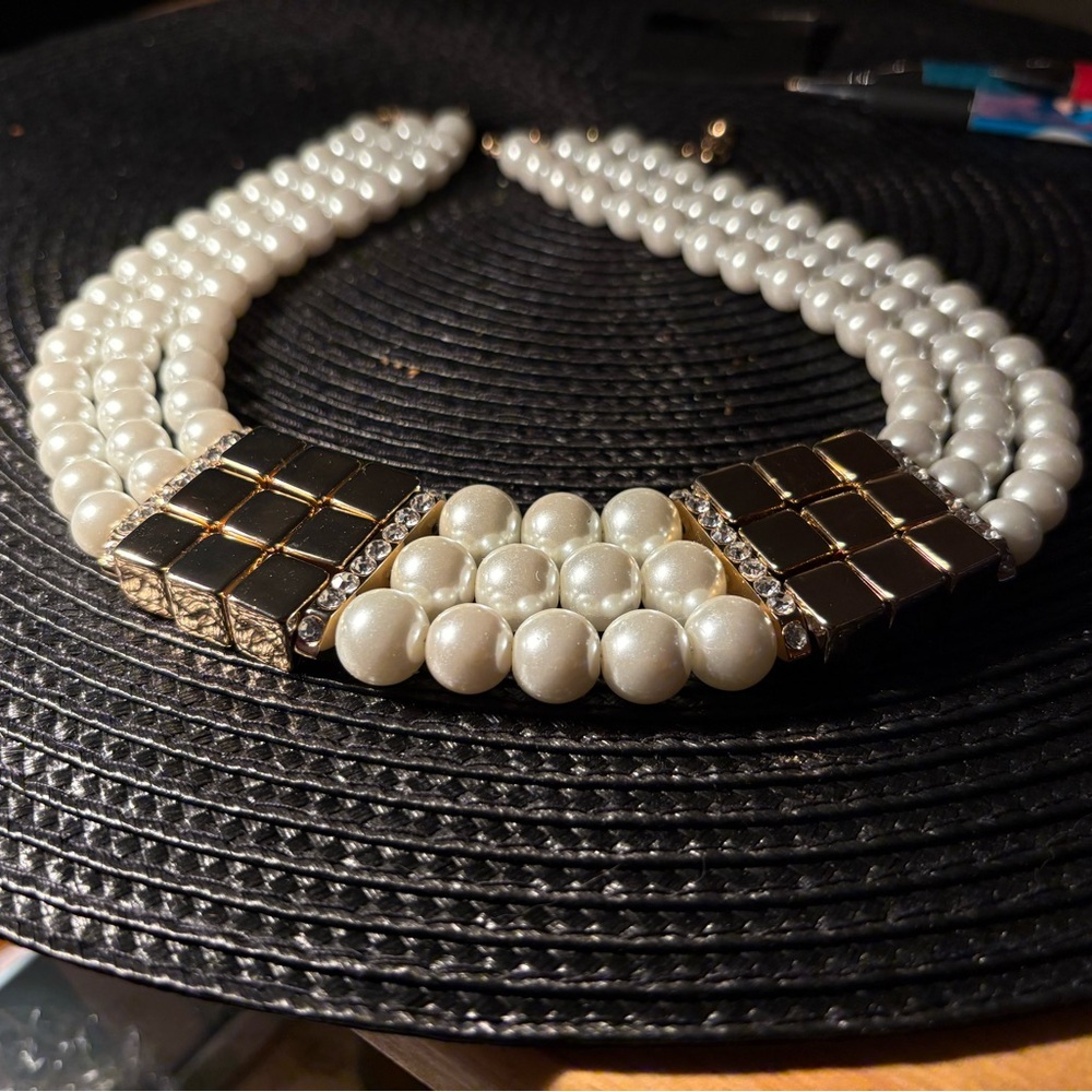 0158) Cohesive Jewels triple strand faux pearl